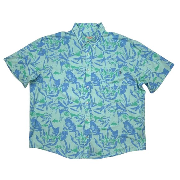 Huk Button Down Shirt 3XL XXXL Turquoise Short Sleeve Logo Performance Fishing - Picture 14 of 14